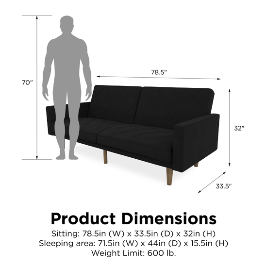 Pawson Fabric Sofa Bed With Wooden Legs In Black