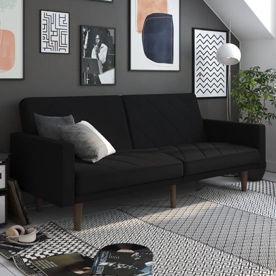 Read more about Pawson fabric sofa bed with wooden legs in black