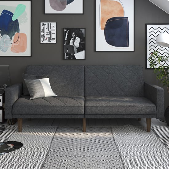 Pawson Fabric Sofa Bed With Wooden Legs In Grey