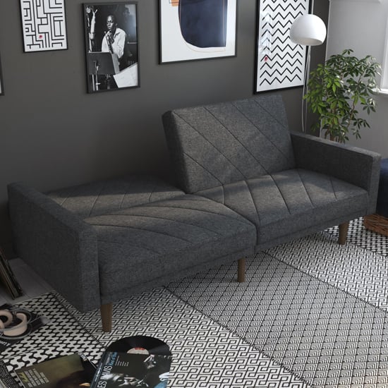Pawson Fabric Sofa Bed With Wooden Legs In Grey