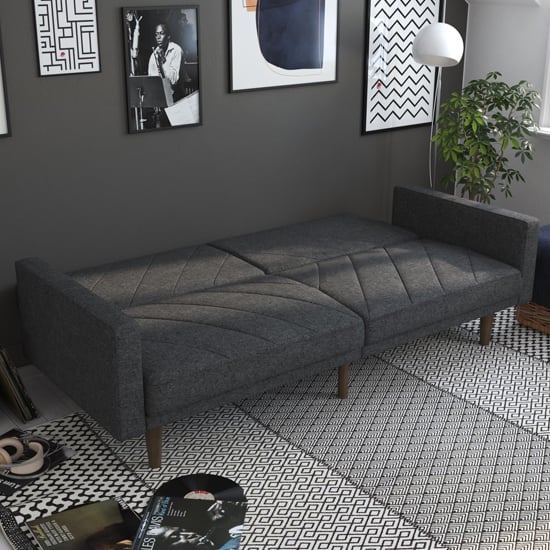 Pawson Fabric Sofa Bed With Wooden Legs In Grey