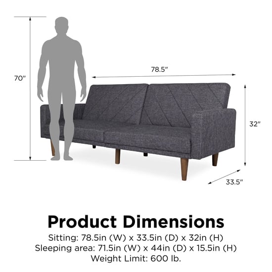 Pawson Fabric Sofa Bed With Wooden Legs In Grey