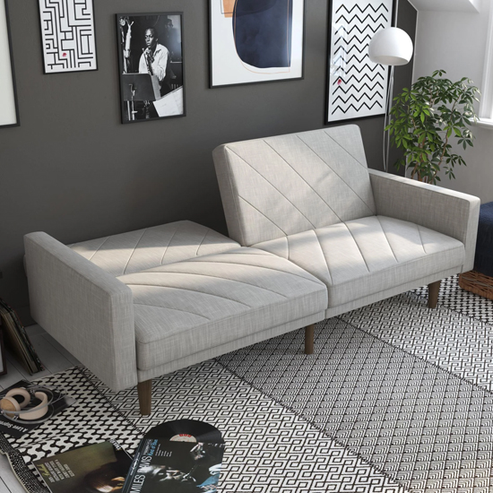 Pawson Fabric Sofa Bed With Wooden Legs In Light Grey
