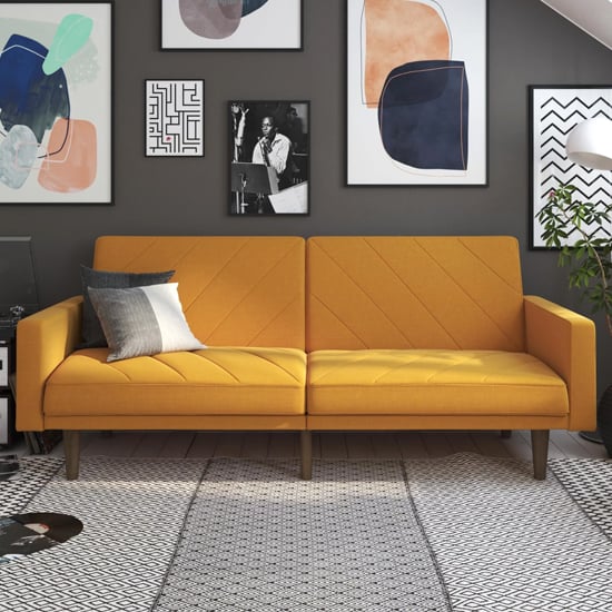Pawson Fabric Sofa Bed With Wooden Legs In Mustard