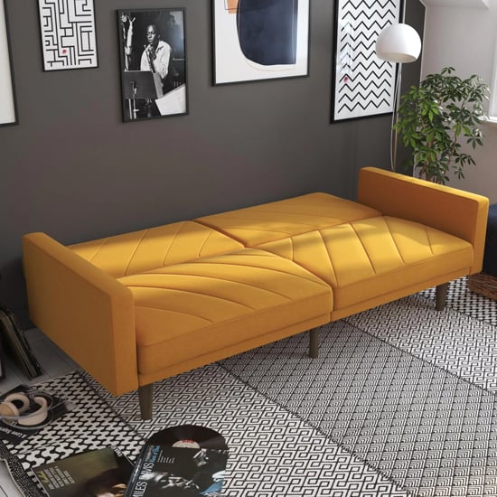 Pawson Fabric Sofa Bed With Wooden Legs In Mustard
