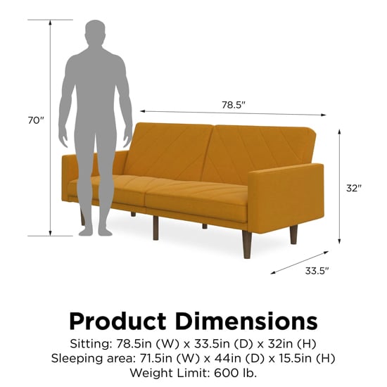 Pawson Fabric Sofa Bed With Wooden Legs In Mustard