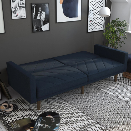 Pawson Fabric Sofa Bed With Wooden Legs In Navy Blue
