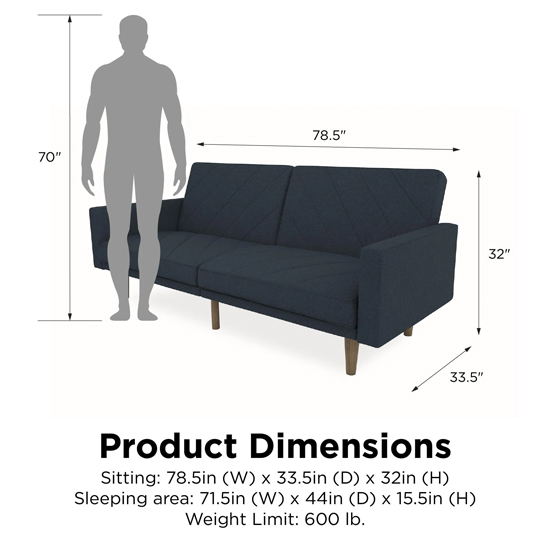 Pawson Fabric Sofa Bed With Wooden Legs In Navy Blue