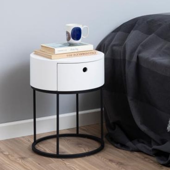 Photo of Pawtucket wooden bedside cabinet with 1 drawer in white