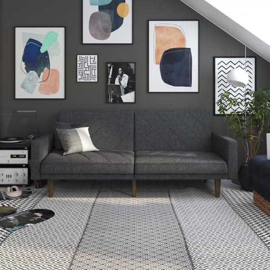 Portbury Linen Sofa Bed In Grey With Wooden Feets Furniture in Fashion