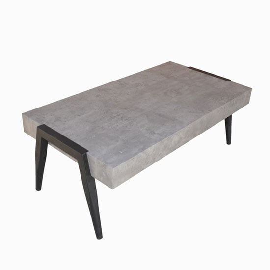 Photo of Paxton wooden coffee table in light concrete with metal legs