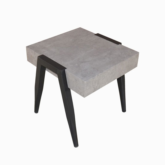 Paxton Wooden End Table In Light Concrete With Metal Legs thumbnail