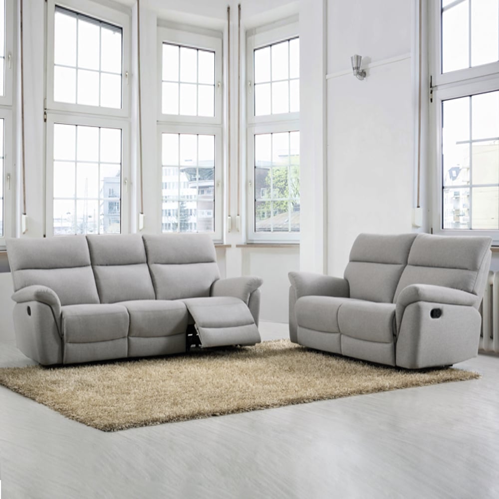 Payson Fabric Recliner 3+2 Seater Sofa Set In Ash
