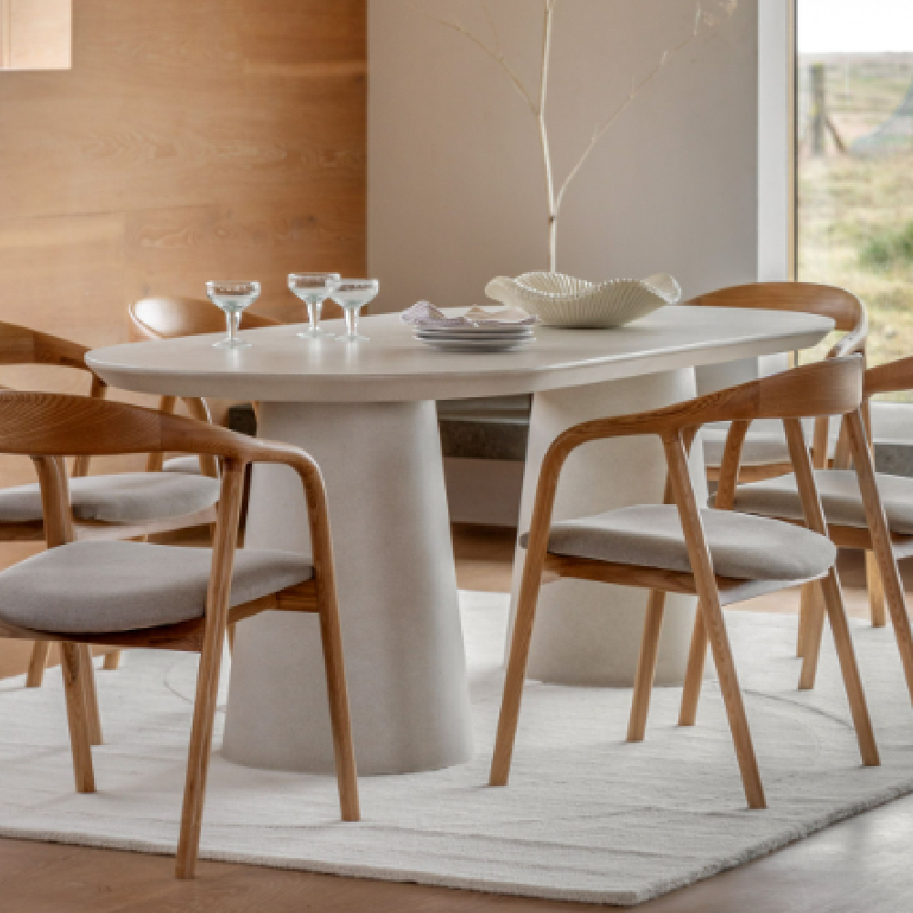 Payson Glass Concrete Oval Dining Table In Linen