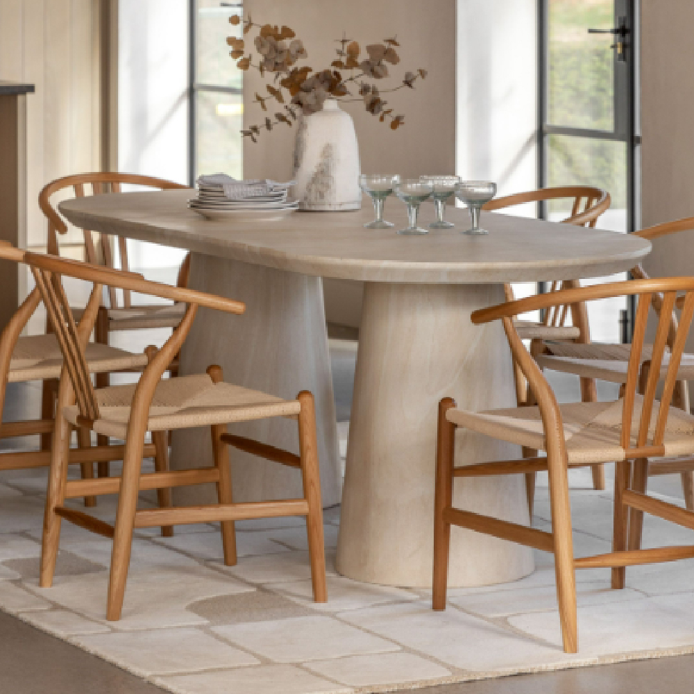 Payson Glass Concrete Oval Dining Table In Travertine