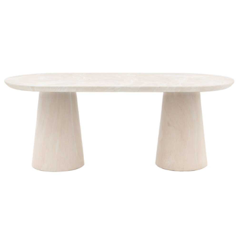 Payson Glass Concrete Oval Dining Table In Travertine