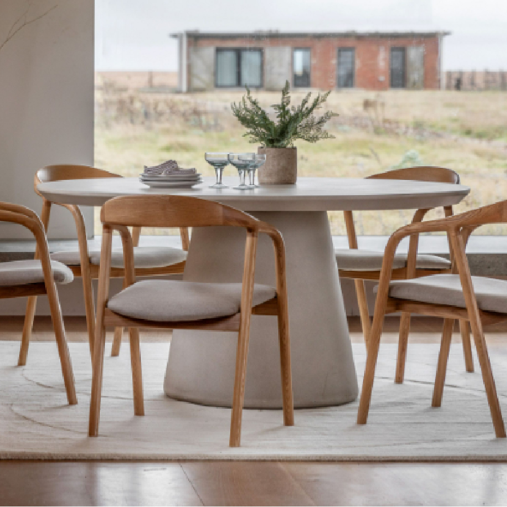 Payson Glass Concrete Round Dining Table In Linen