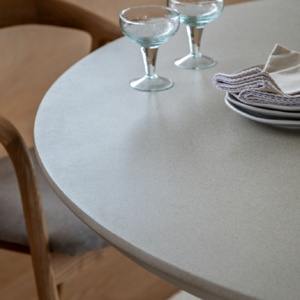 Payson Glass Concrete Round Dining Table In Linen