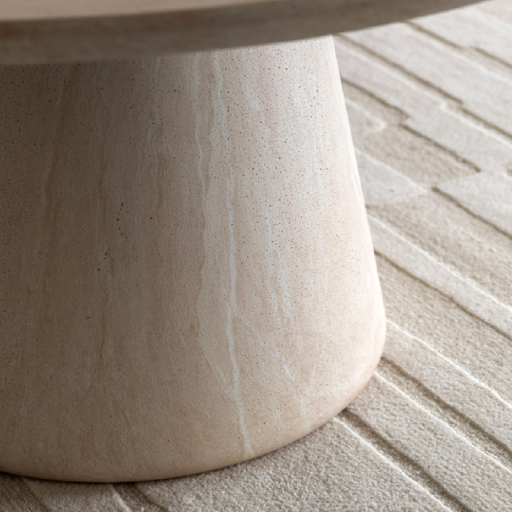 Payson Glass Concrete Round Dining Table In Travertine