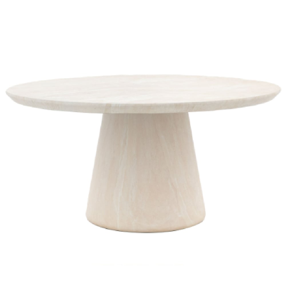 Payson Glass Concrete Round Dining Table In Travertine