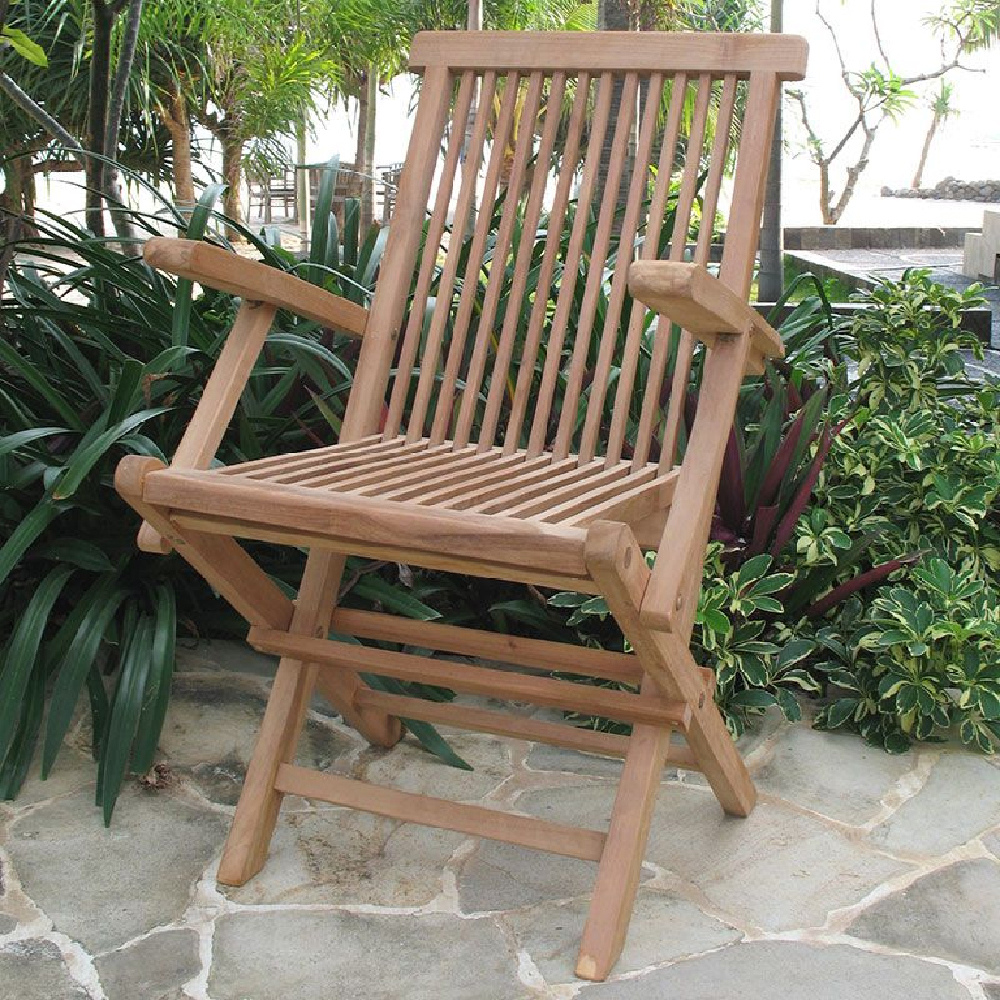 Payson Teak Wooden Folding Arm Chairs In Pair