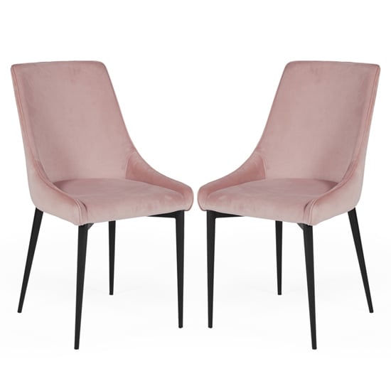 Photo of Payton blush velvet dining chairs with metal legs in pair