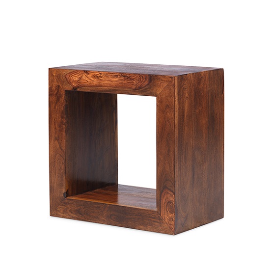 Photo of Payton wooden cube display stand in sheesham hardwood