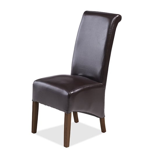 Photo of Payton dining chair in brown bonded leather and dark legs