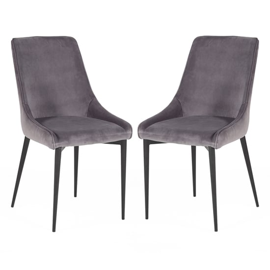 Photo of Payton grey velvet dining chairs with metal legs in pair