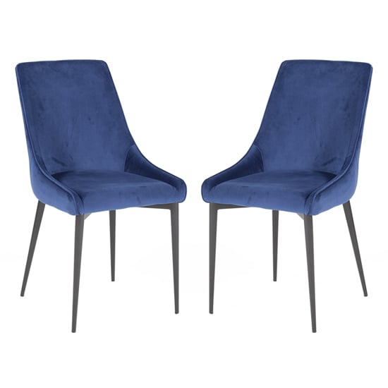 Read more about Payton navy velvet dining chairs with metal legs in pair