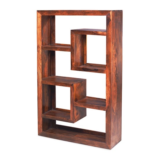 Photo of Payton wooden tall display unit rectangular in sheesham hardwood