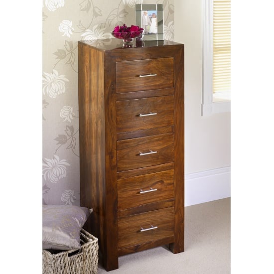 Photo of Payton wooden chest of drawers tall in sheesham hardwood