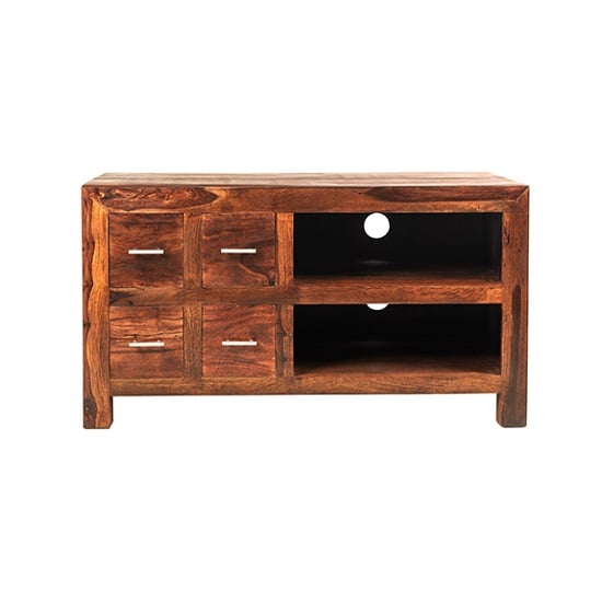 Payton Wooden TV Cabinet In Sheesham Hardwood With 4 Drawers_3