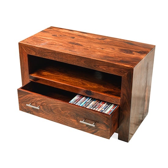 Payton Wooden TV Stand Small In Sheesham Hardwood With 1 Drawer_2