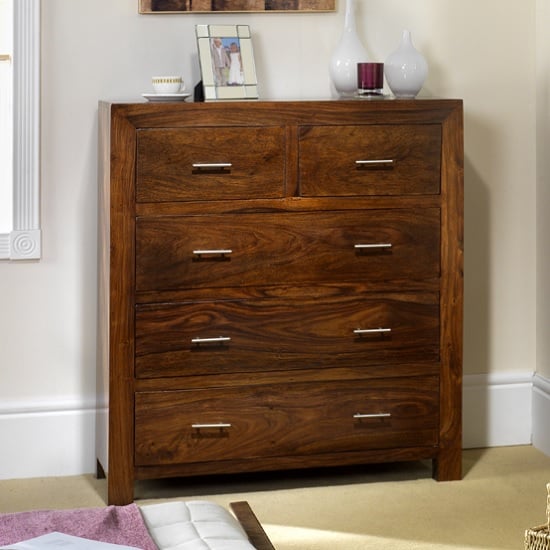 Product photograph of Payton Chest Of Drawers In Sheesham Hardwood With 5 Drawers from Furniture in Fashion