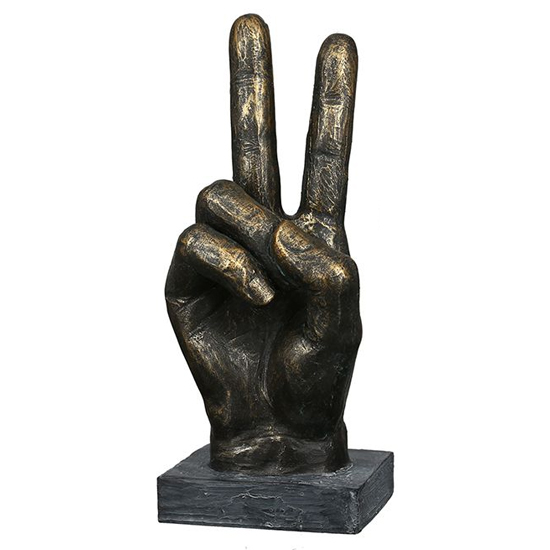 Read more about Peace poly design sculpture in antique bronze and grey