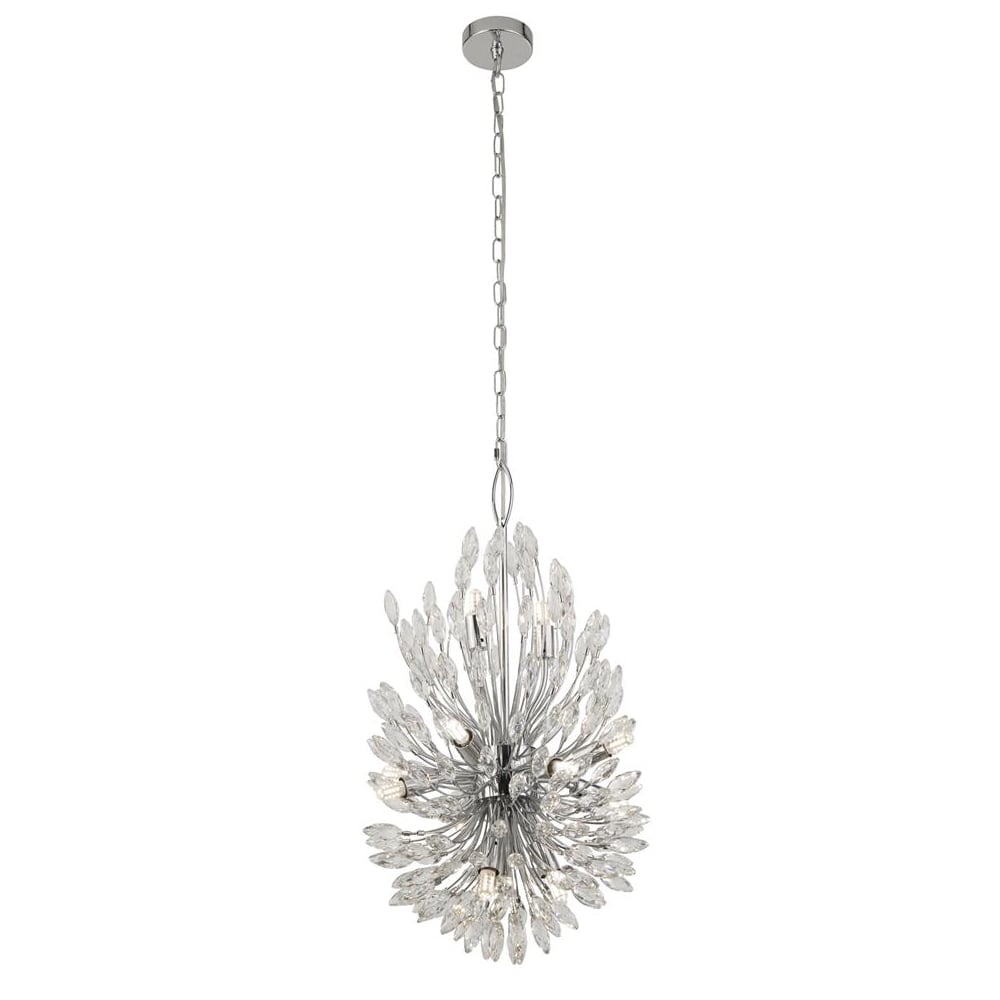 Read more about Peacock 14 light clear crystal pendant light in chrome
