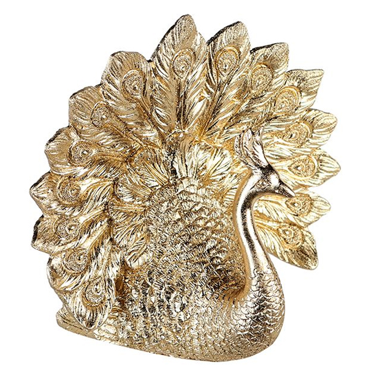 Product photograph of Peacock Poly Design Sculpture In Antique Gold from Furniture in Fashion