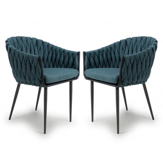 View Pearl blue braided fabric dining chairs in pair