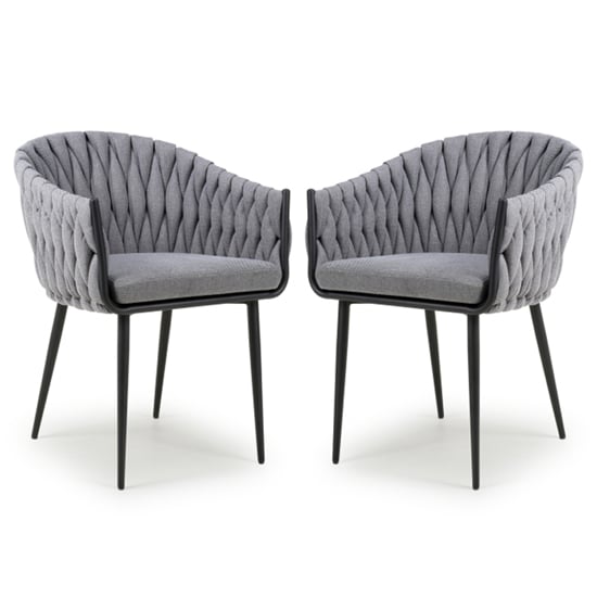 Read more about Pearl grey braided fabric dining chairs in pair