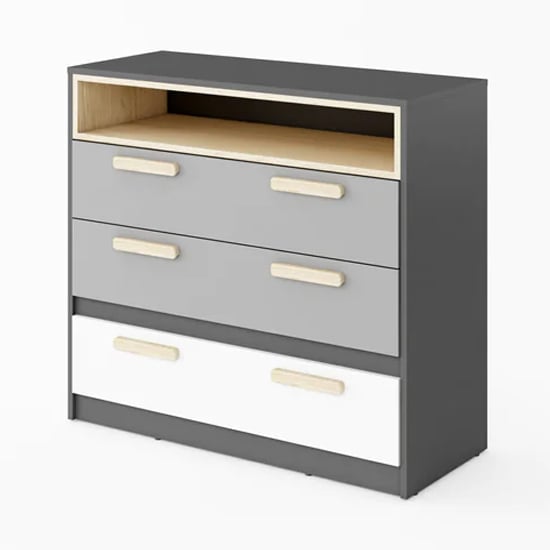 Product photograph of Pearl Kids Wooden Chest Of 3 Drawers In Graphite from Furniture in Fashion