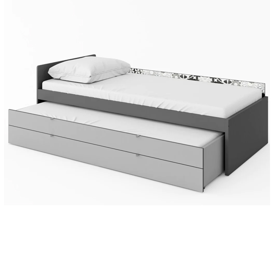 Pearl Kids Wooden Single Bed Trundle And Storage In Graphite