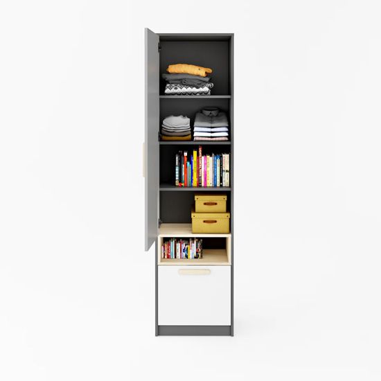 Pearl Kids Wooden Storage Cabinet Tall With 1 Door In Graphite