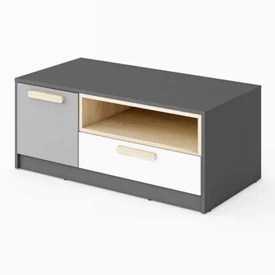 Read more about Pearl kids wooden tv stand with 1 door 1 drawer in graphite