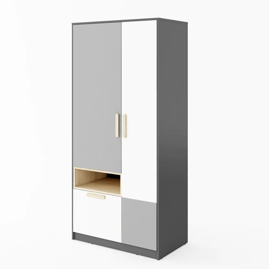Product photograph of Pearl Kids Wooden Wardrobe With 2 Doors In Graphite from Furniture in Fashion