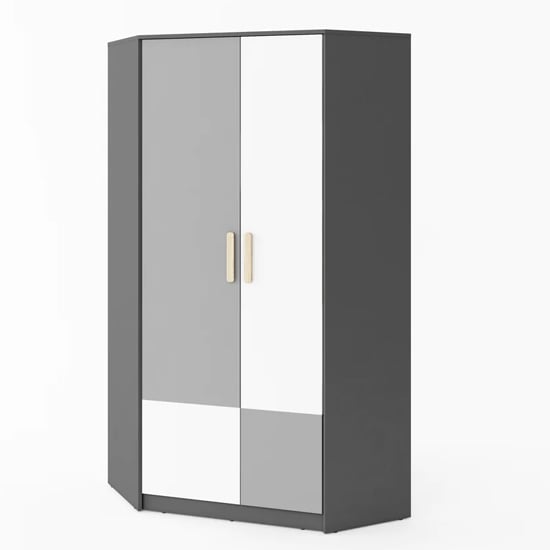 Product photograph of Pearl Kids Wooden Wardrobe Corner With 2 Doors In Graphite from Furniture in Fashion