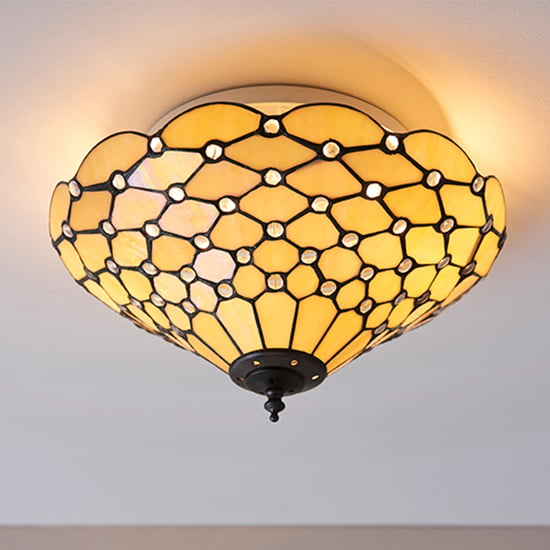 Read more about Pearl medium tiffany glass flush ceiling light in bronze