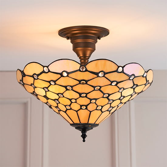 Product photograph of Pearl Medium Tiffany Glass Semi Flush Ceiling Light In Bronze from Furniture in Fashion