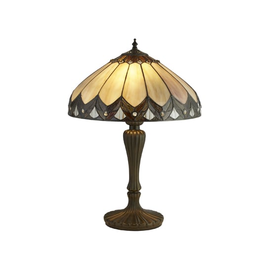 Photo of Pearl tiffany dome shaped table lamp in multicolour