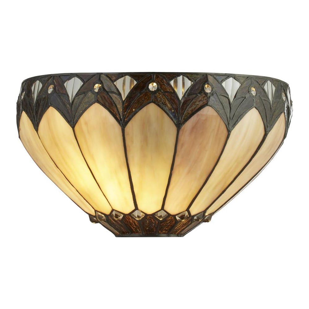 Read more about Pearl tiffany stained glass shade wall light in antique brass